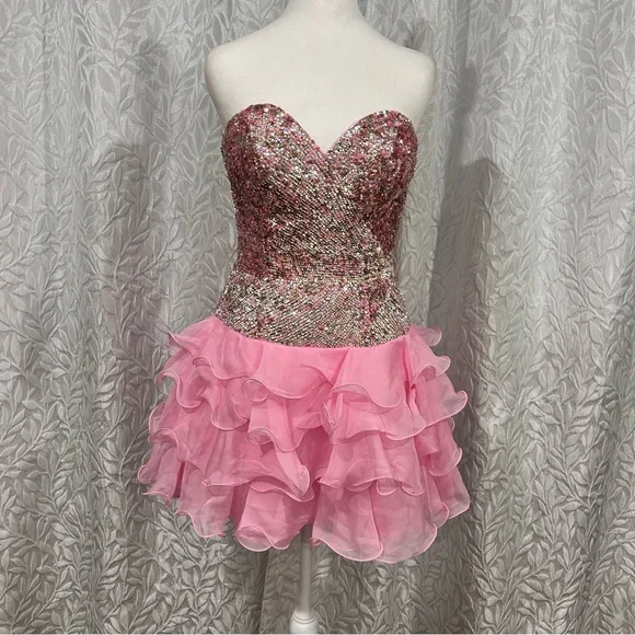 Sherri Hill | Dresses | Short Fit To Flair Pink Ruffle Dress Sherri Hill  Size 2 | Poshmark